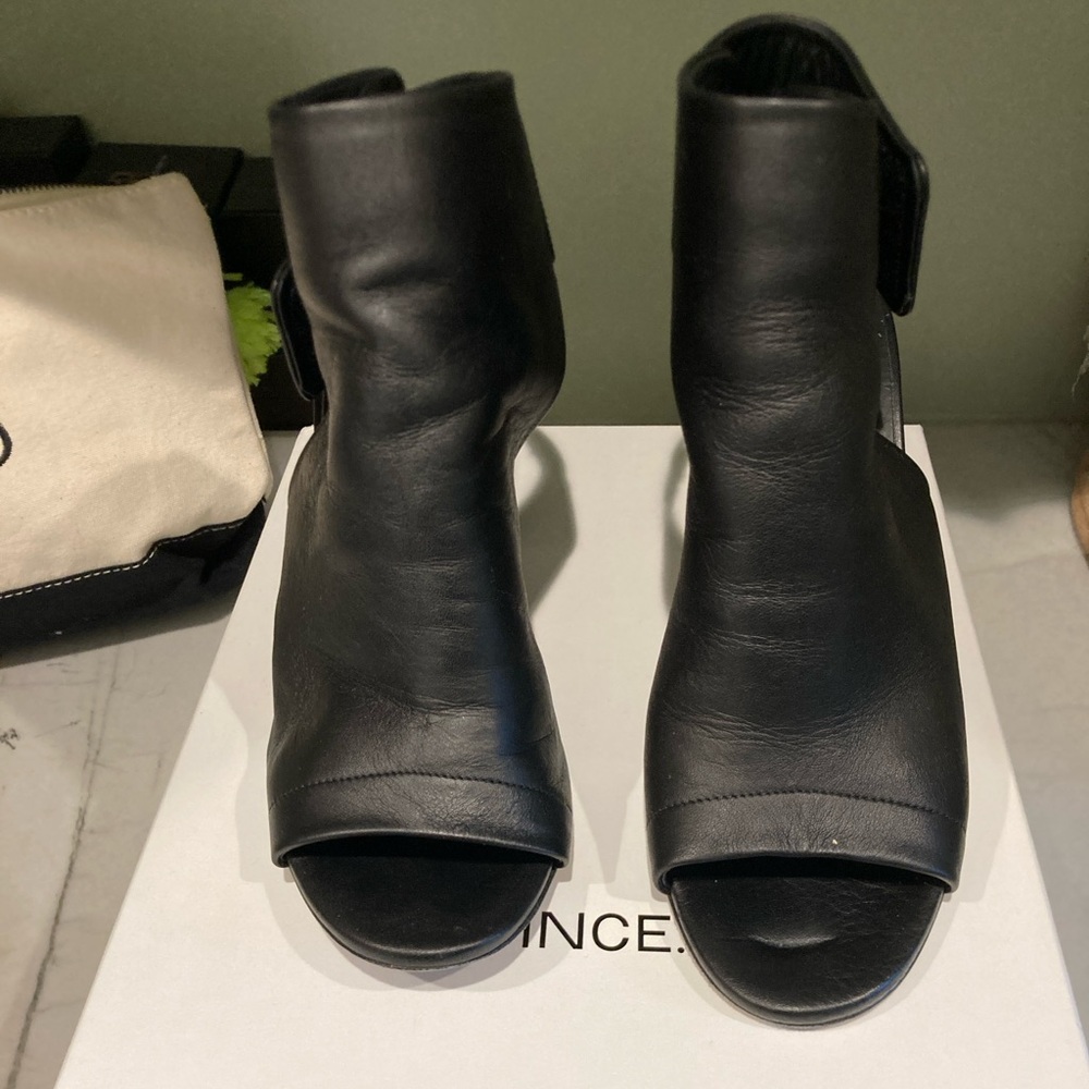 Vince Faye Open Toe Black Leather Bootie - 8.5